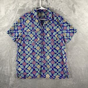 J. CREW Shirt men's Medium Button Up Loop Collar Geometric Print Hawaiian Casual